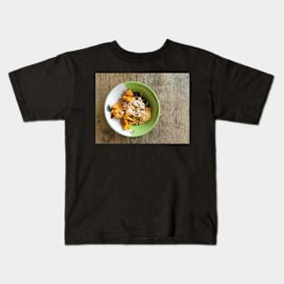 Thai street food. Asian yellow egg noodle with chicken and shrimp. Kids T-Shirt